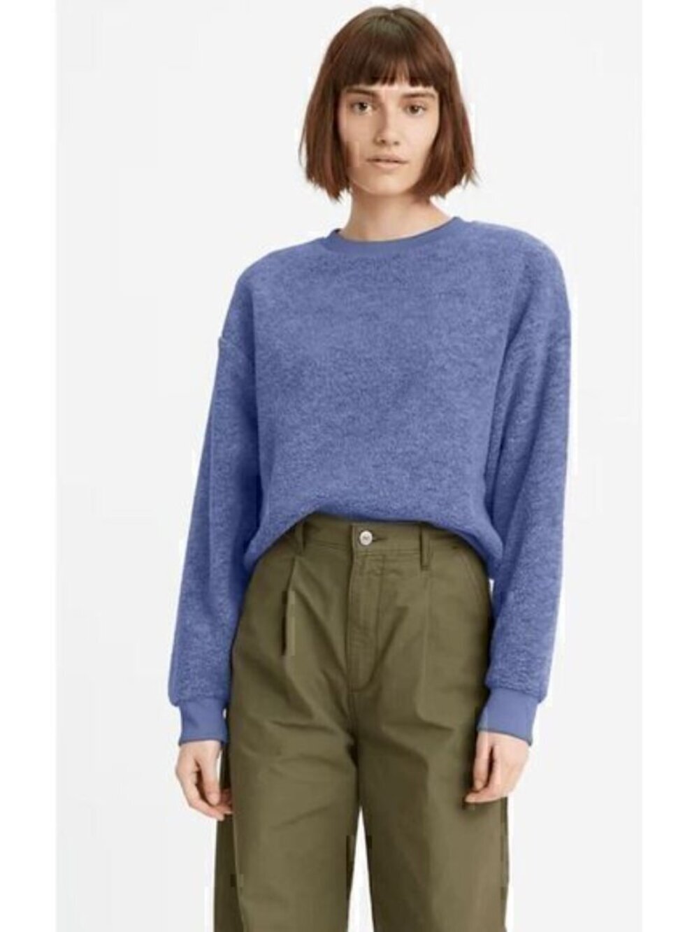 Levi's Oversized Blue Meadow Fleece Crewneck Bohemian Sherpa Sweatshirt Size Med